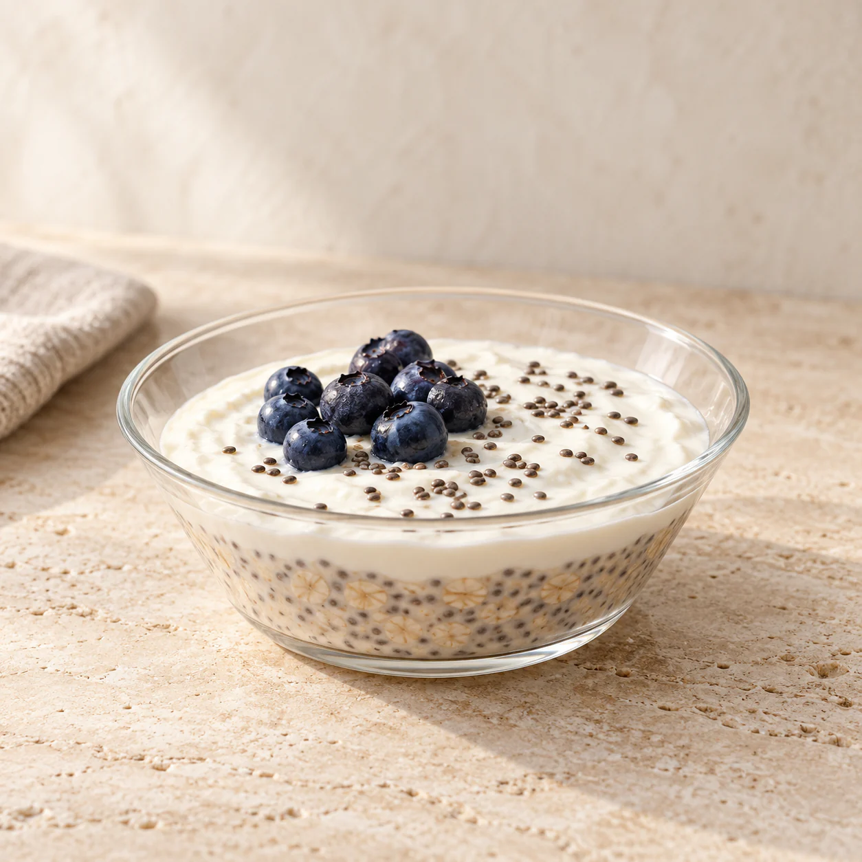 Blueberry Protein Overnight Oats, plated
