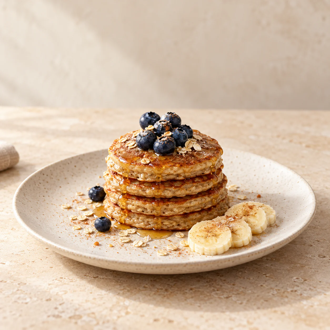 Banana Protein Pancakes, plated
