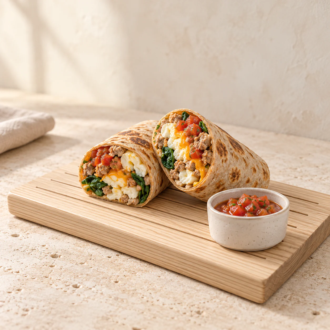 Turkey & Egg White Breakfast Burrito, plated
