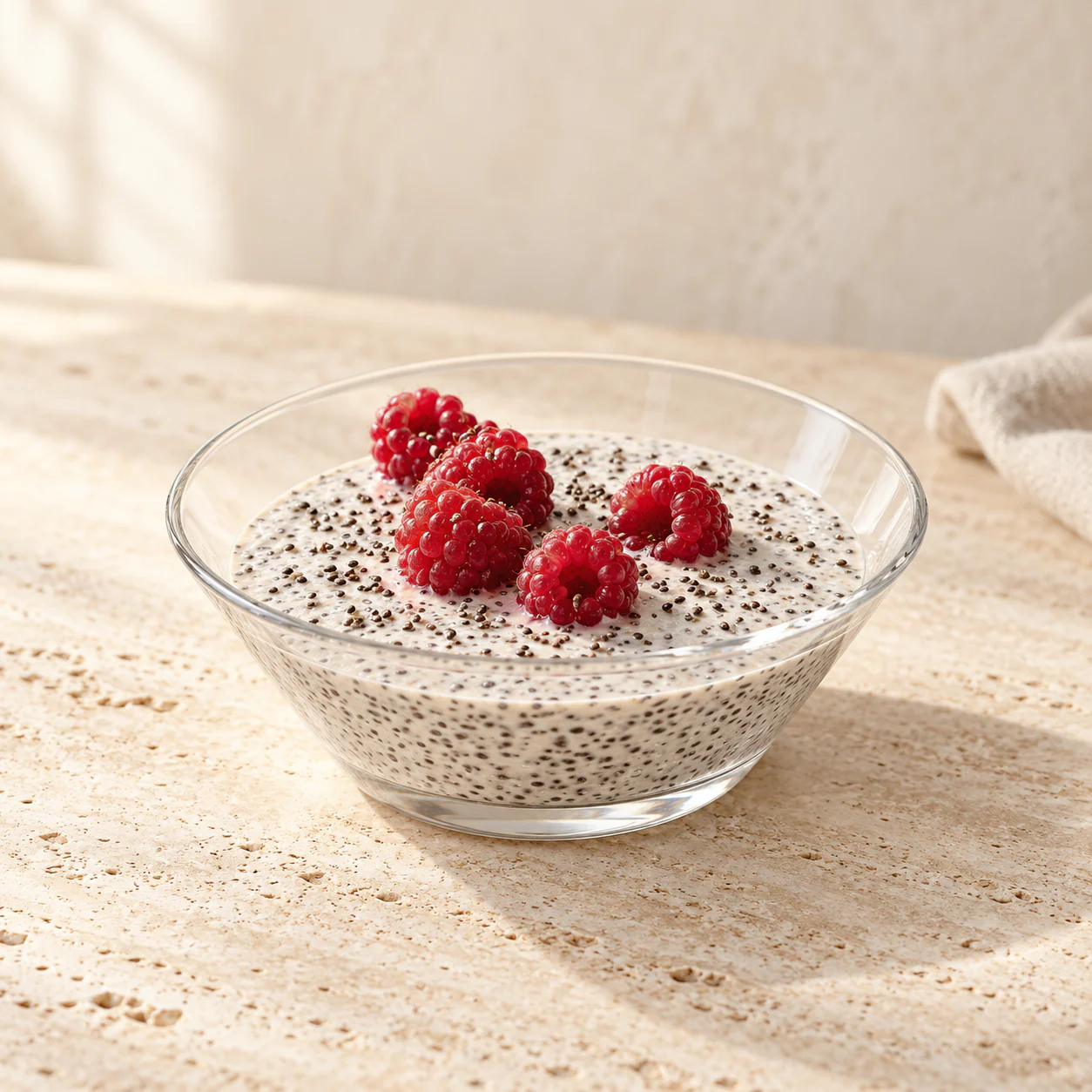 Málnás chiás protein puding, tálalva