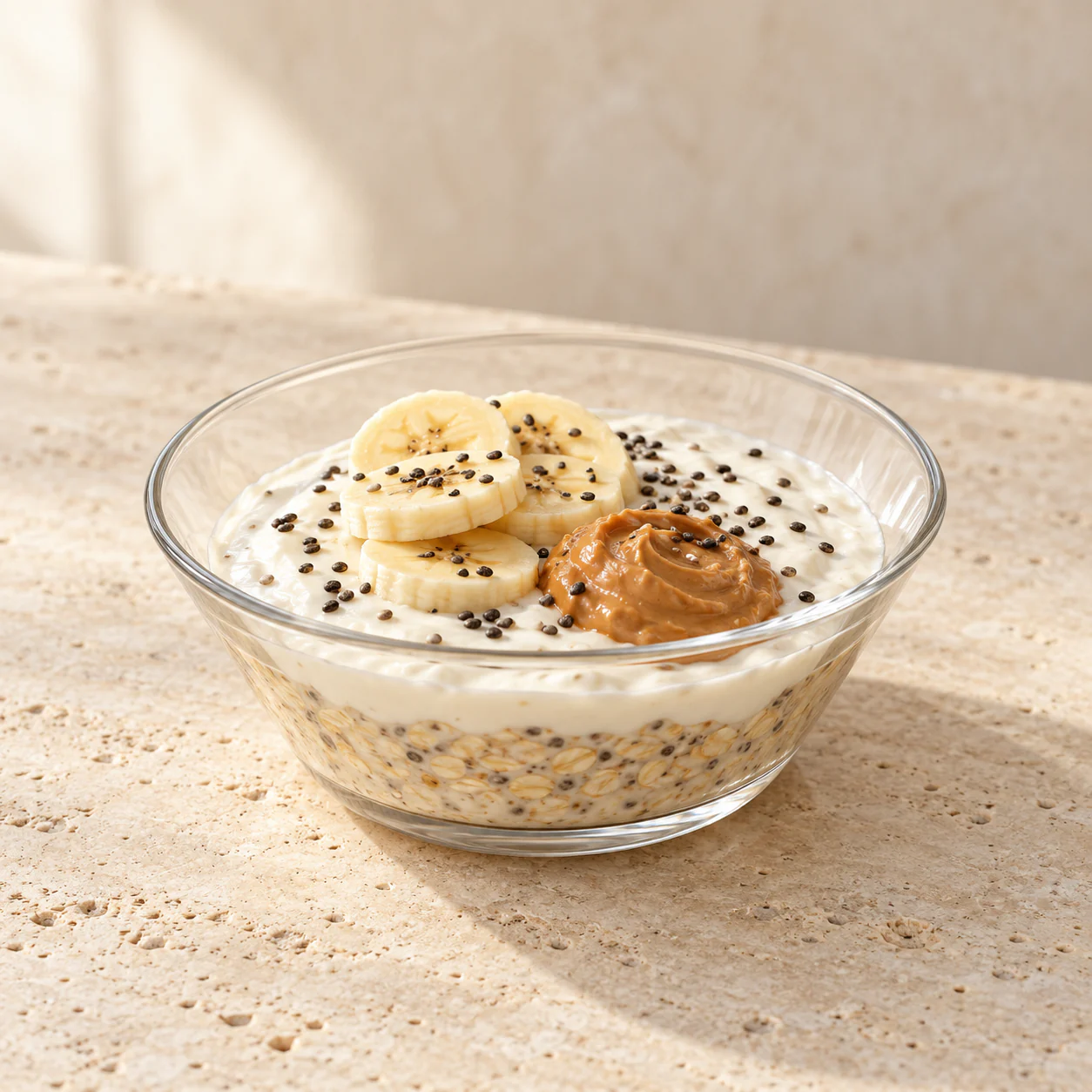 Peanut Butter Banana Overnight Oats, plated