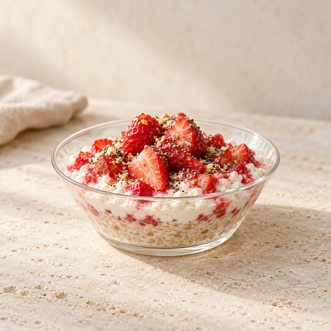Strawberry Cheesecake Overnight Oats, plated
