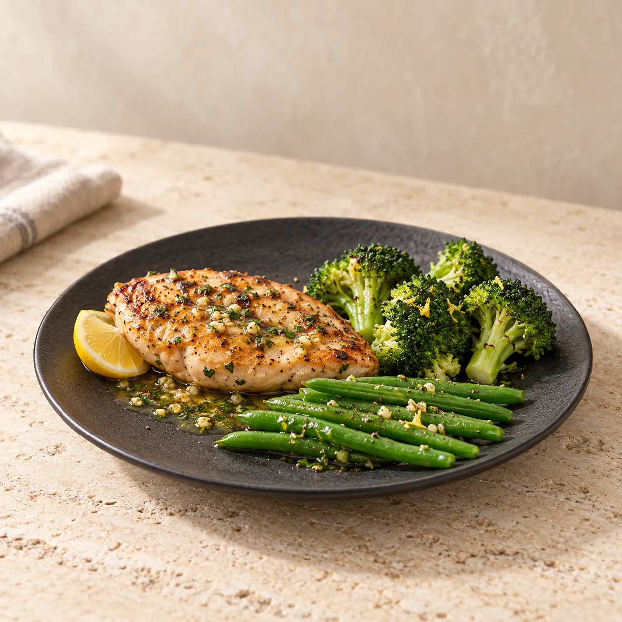 Lemon Garlic Chicken & Greens, plated