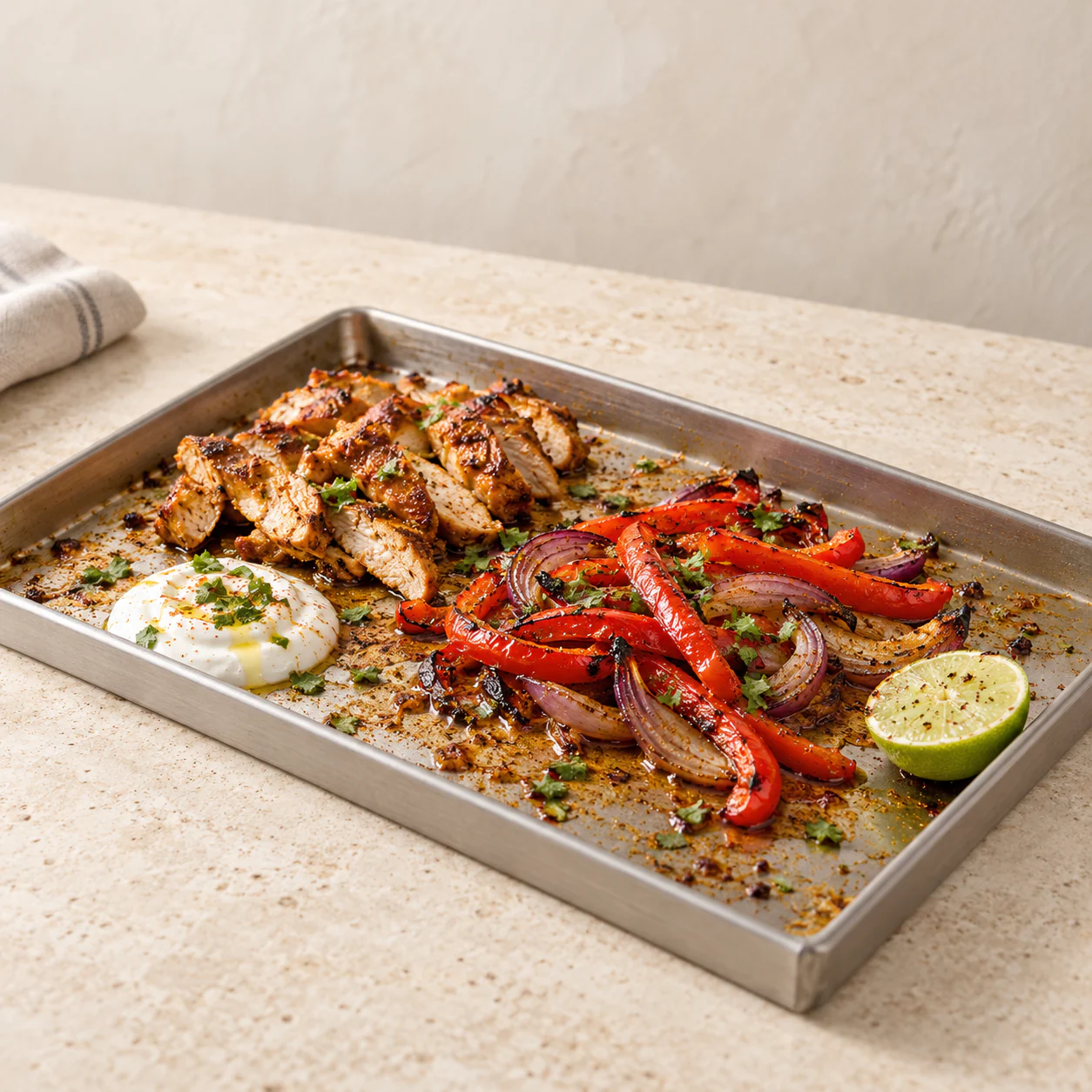 Chicken Fajita Traybake, plated