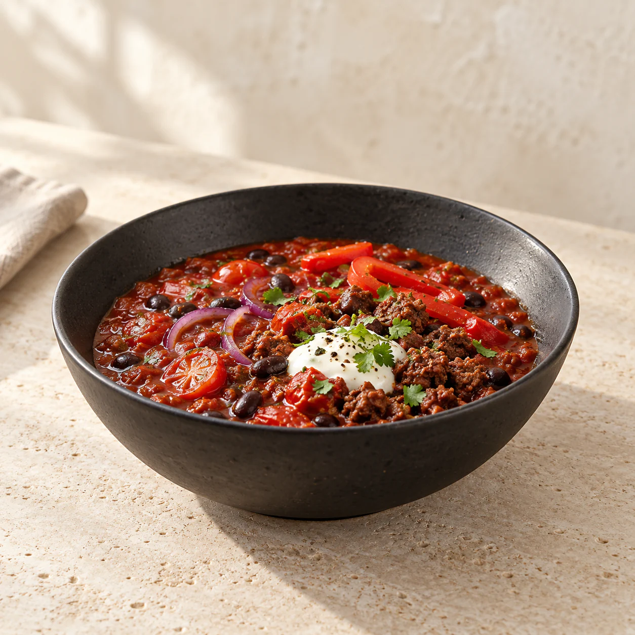 Lean Beef Chilli, plated