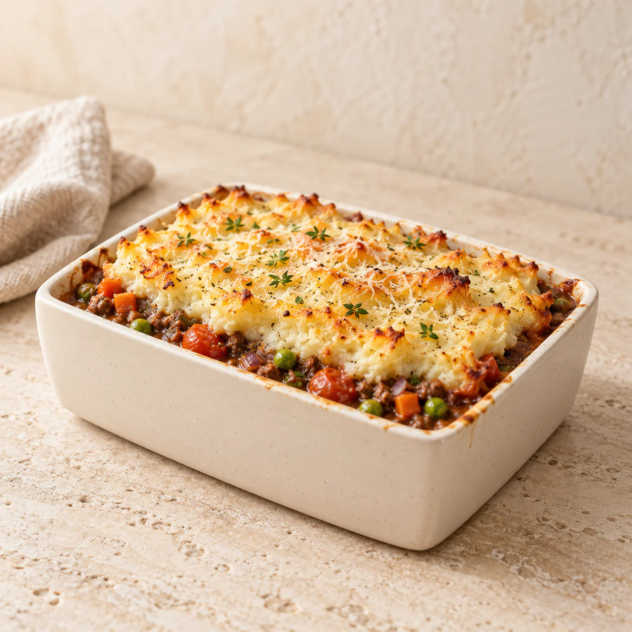 Cottage Pie with Cauliflower Mash, plated