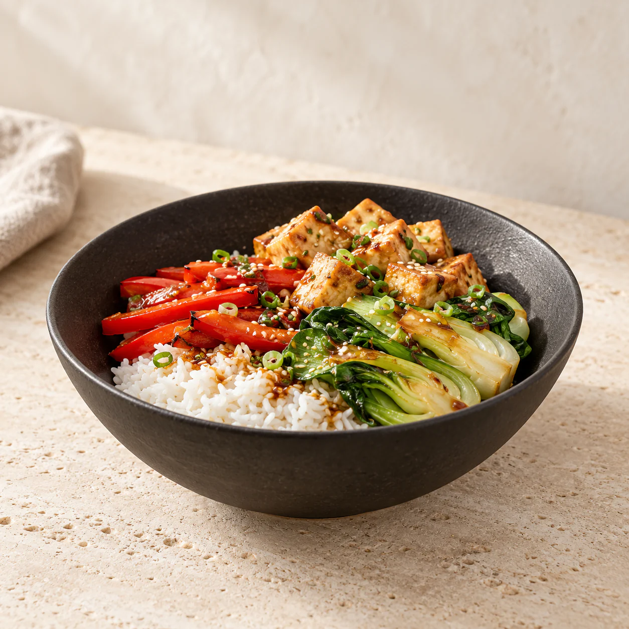Tofu & Pak Choi Stir-Fry, plated
