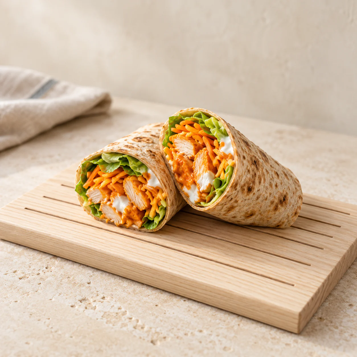 Buffalo Chicken Wrap, plated