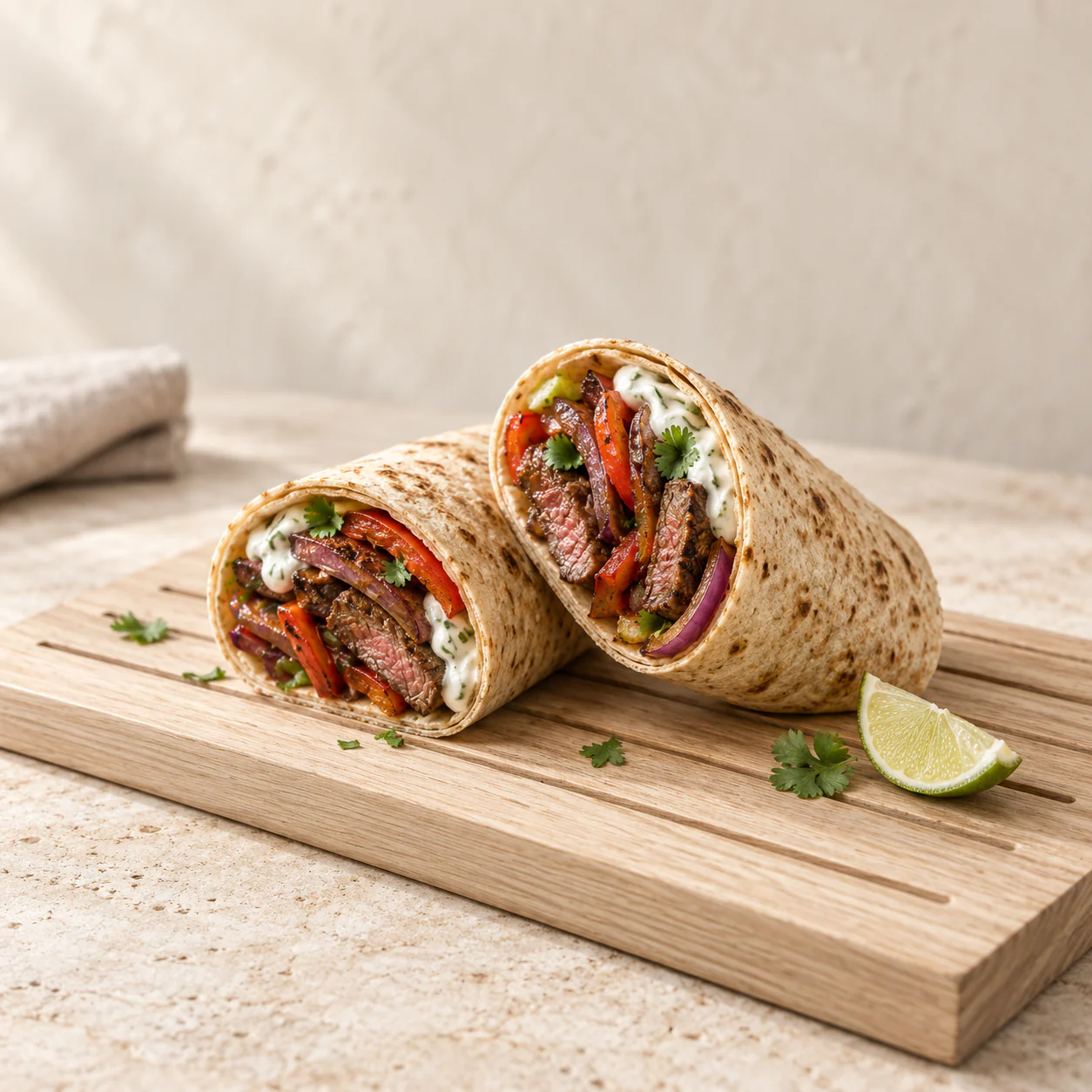 Steak Fajita Wrap, plated