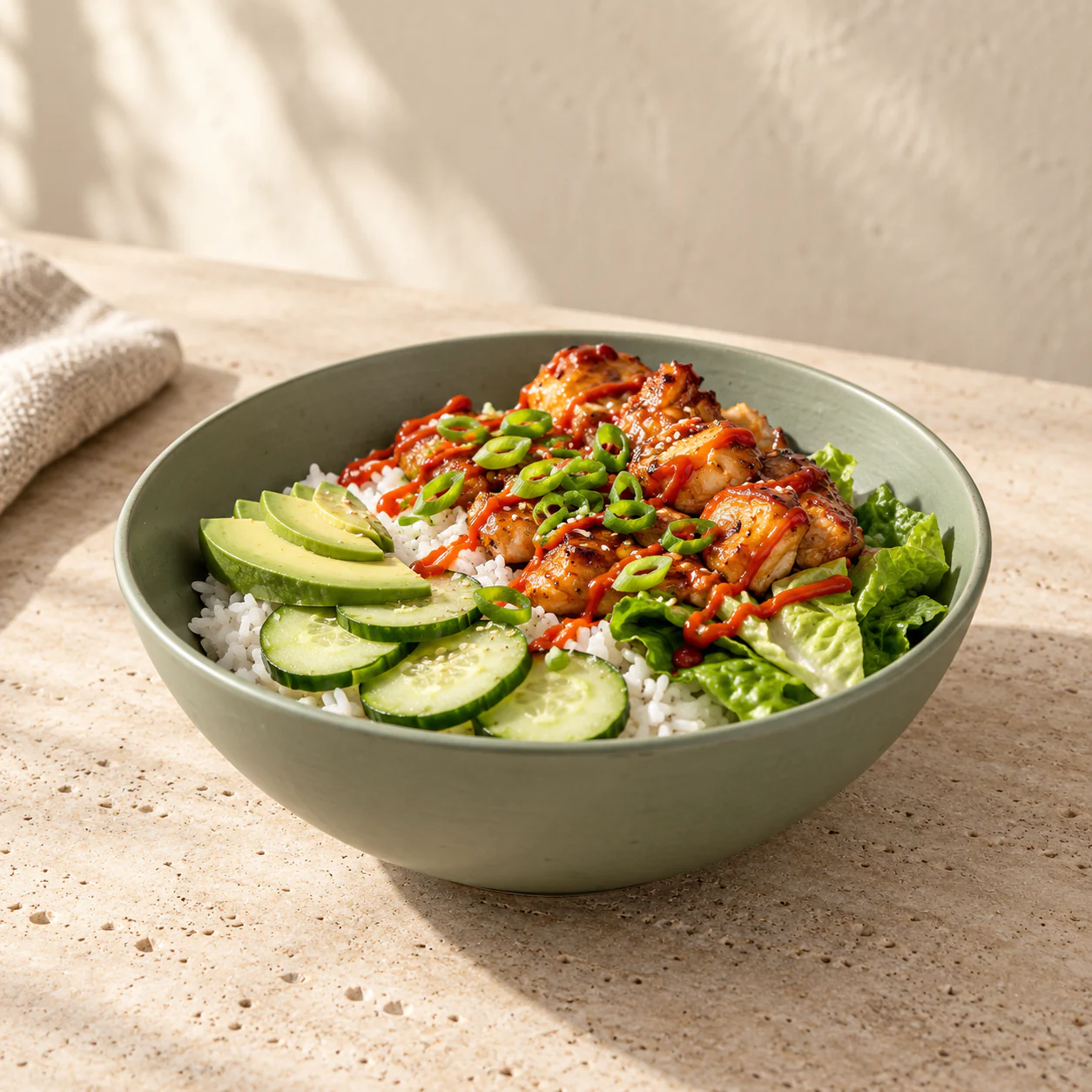 Honey Sriracha Chicken Bowl, plated