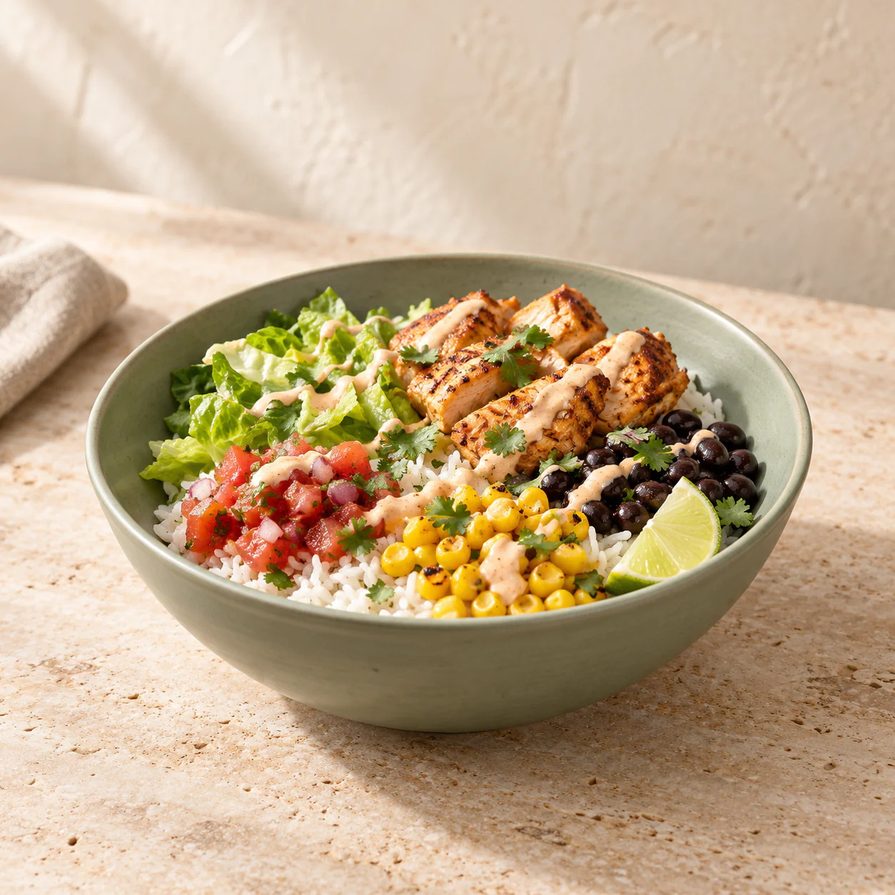 Smoky Chicken Burrito Bowl, plated
